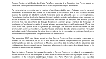 Groupe Eurotunnel et l’Ecole des Ponts ParisTech signent la première  Chaire sur les «Sciences pour le transport ferroviaire»