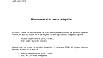 Bilan semestriel du contrat de liquidité