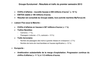 Groupe Eurotunnel : Résultats et trafic du premier semestre 2013