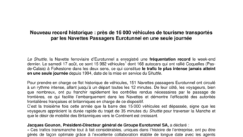 Nouveau record historique : près de 16 000 véhicules de tourisme transportés par les Navettes Passagers Eurotunnel en une seule journée