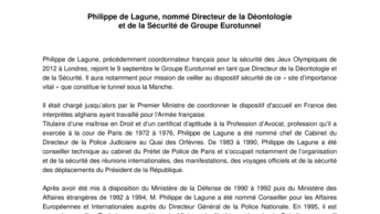 Philippe de Lagune, nommé Directeur de la Déontologie  et de la Sécurité de Groupe Eurotunnel