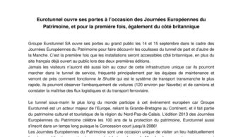 Eurotunnel ouvre ses portes à l’occasion des Journées Européennes du Patrimoine, et pour la première fois, également du côté britannique