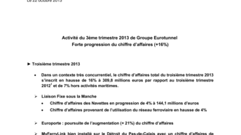 Activité du 3ème trimestre 2013 de Groupe Eurotunnel - Forte progression du chiffre d’affaires (+16%)