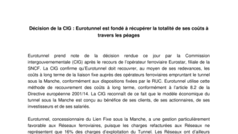 Décision de la CIG : Eurotunnel est fondé à récupérer la totalité de ses coûts à travers les péages