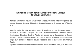 Emmanuel Moulin nommé Directeur Général Délégué  de Groupe Eurotunnel