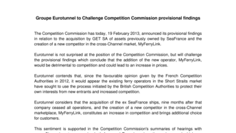 Groupe Eurotunnel to Challenge Competition Commission provisional findings