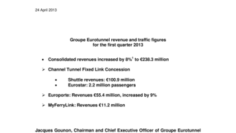 Groupe Eurotunnel revenue and traffic figures for the first quarter 2013