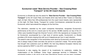 Eurotunnel voted “Best Service Provider – Sea Crossing/Water Transport" at the UK Coach Awards
