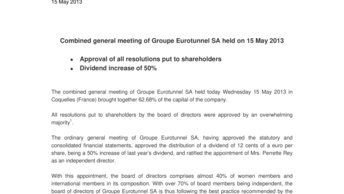 Combined general meeting of Groupe Eurotunnel SA held on 15 May 2013