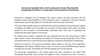 Eurotunnel awarded with a ninth consecutive Green Flag Award®, recognising its efforts in conservation and community involvement