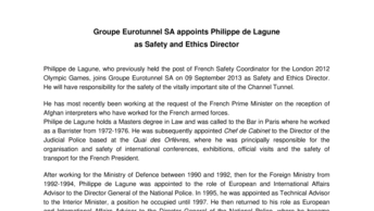 Groupe Eurotunnel SA appoints Philippe de Lagune  as Safety and Ethics Director