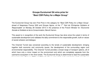 Groupe Eurotunnel SA wins prize for  “Best CSR Policy for a Major Group”