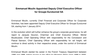 Emmanuel Moulin Appointed Deputy Chief Executive Officer for Groupe Eurotunnel SA