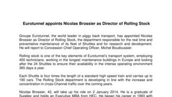Eurotunnel appoints Nicolas Brossier as Director of Rolling Stock