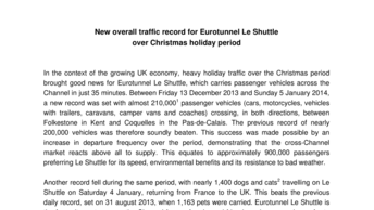 New overall traffic record for Eurotunnel Le Shuttle  over Christmas holiday period