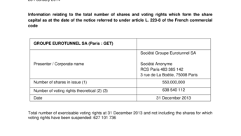 Information relating to the total number of shares and voting rights which form the share capital as at the date of the notice referred to under article L. 223-8 of the French commercial code