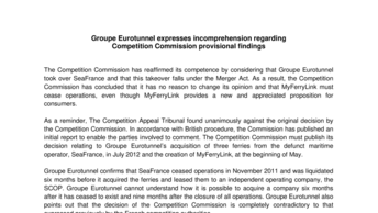 Groupe Eurotunnel expresses incomprehension regarding  Competition Commission provisional findings