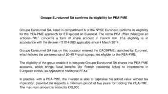 Groupe Eurotunnel SA confirms its eligibility for PEA-PME