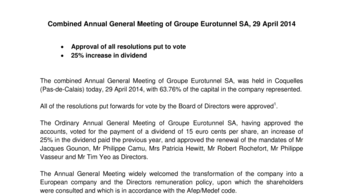 Combined Annual General Meeting of Groupe Eurotunnel SA, 29 April 2014