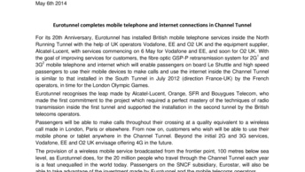 Eurotunnel completes mobile telephone and internet connections in Channel Tunnel