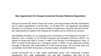 New Appointment for Groupe Eurotunnel Investor Relations Department