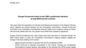 Groupe Eurotunnel reacts to the CMA’s preliminary decision  to stop MyFerryLink’s activity