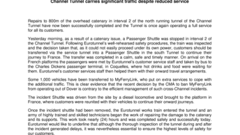 Channel Tunnel carries significant traffic despite reduced service
