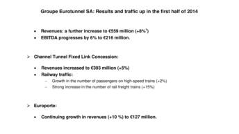 Groupe Eurotunnel SA: Results and traffic up in the first half of 2014
