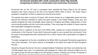 Eurotunnel awarded with a tenth consecutive Green Flag Award®, recognising its efforts in conservation and community involvement