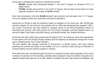 Eurotunnel Le Shuttle Has an Exceptional Summer  Breaks All Previous Records