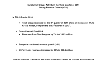 Eurotunnel Group: Activity in the Third Quarter of 2014