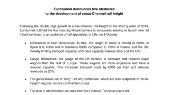 Eurotunnel denounces five obstacles  to the development of cross-Channel rail freight