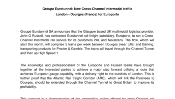 Groupe Eurotunnel: New Cross-Channel intermodal traffic  London - Dourges (France) for Europorte