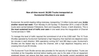 New all-time record: 36,285 Trucks transported on  Eurotunnel Shuttles in one week