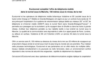 Eurotunnel complète l’offre de téléphonie mobile  dans le tunnel sous la Manche, 100 mètres sous le niveau de la mer