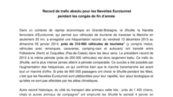 Record de trafic absolu pour les Navettes Eurotunnel  pendant les congés de fin d’année