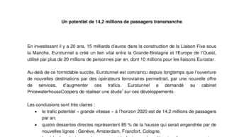 Un potentiel de 14,2 millions de passagers transmanche