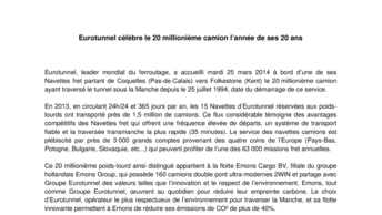 Eurotunnel célèbre le 20 millionième camion l’année de ses 20 ans