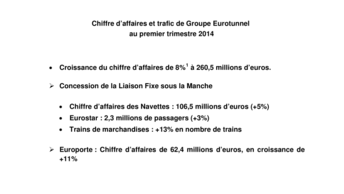 Chiffre d’affaires et trafic de Groupe Eurotunnel  au premier trimestre 2014