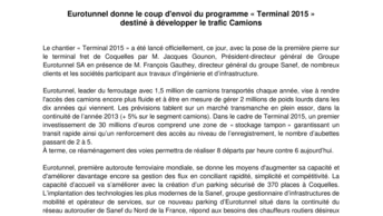 Eurotunnel donne le coup d'envoi du programme « Terminal 2015 » destiné à développer le trafic Camions