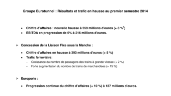 Groupe Eurotunnel : Résultats et trafic en hausse au premier semestre 2014