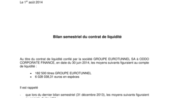 Bilan semestriel du contrat de liquidité