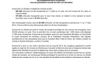 Eté exceptionnel pour Eurotunnel :  tous les précédents records de trafic ont été battus