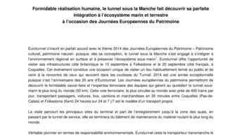 Formidable réalisation humaine, le tunnel sous la Manche fait découvrir sa parfaite intégration à l’écosystème marin et terrestre à l’occasion des Journées Européennes du Patrimoine