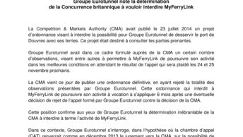 Groupe Eurotunnel note la détermination  de la Concurrence britannique à vouloir interdire MyFerryLink