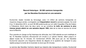 Record historique : 36 285 camions transportés  par les Navettes Eurotunnel en une semaine