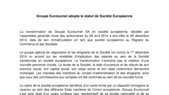 Groupe Eurotunnel adopte le statut de Société Européenne