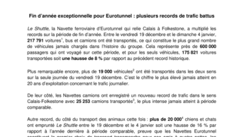 Fin d’année exceptionnelle pour Eurotunnel : plusieurs records de trafic battus