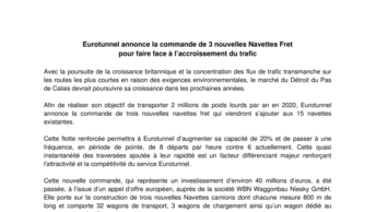 Eurotunnel annonce la commande de 3 nouvelles Navettes Fret  pour faire face à l’accroissement du trafic
