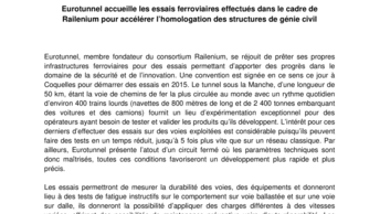 Eurotunnel accueille les essais ferroviaires effectués dans le cadre de Railenium pour accélérer l’homologation des structures de génie civil